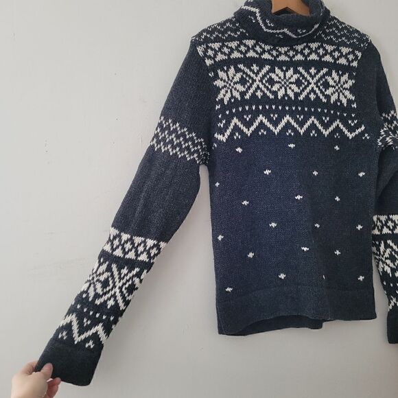 Vintage B. Moss Knit Nordic Turtleneck Sweater Gray/White Cotton Blend M - Picture 2 of 9